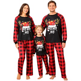 URMAGIC Family Matching Pyjamas Christmas Pyjamas Matching Christmas Pyjamas Set Family Xmas Pjs Outfits Sleepwear Nightwear for Women Men Children Baby,Black Tops,Grid Pants(HoHoHo,Kids)