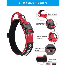 AUBELL Tactical Dog Collar and Leash Set, Adjustable Military Nylon Reflective Dog Leash and Collar with Handle and Heavy Metal Buckle for Medium Large Dogs, with Airtag Holder and 2 Patches (Red, L)