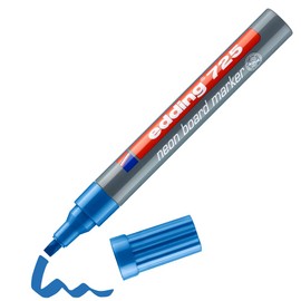 edding 725 neon board marker - neon blue - 1 pen - chisel nib 2-5 mm - whiteboard, chalkboard, glass, mirrors - for shiny markings in dark rooms, dark surfaces - dry-wipeable from non-porous surfaces