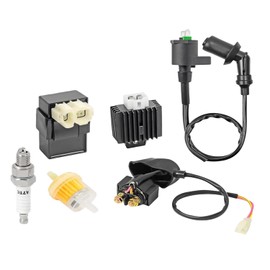 HANQIMOTO GY6 150cc Ignition Coil AC CDI Box Kit with Solenoid Relay Voltage Regulator Spark Plug for Tomberlin Crossfire 150R Spiderbox Go Karts GY6 150cc Engine Scooter Moped