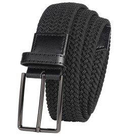 QAZSE Men's Golf Belt Braided Woven Stretch Elastic Fully Adjustable Belt 1.37" Wide Black 49" Long