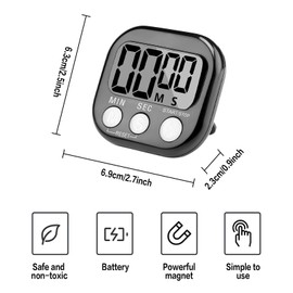 2 PCS Magnetic Kitchen Timer, Big Digits Large LCD Screen Display Timer, Digital Clock Countdown Stopwatch for Cooking, Study, Work, Exercise (2 PCS Black)