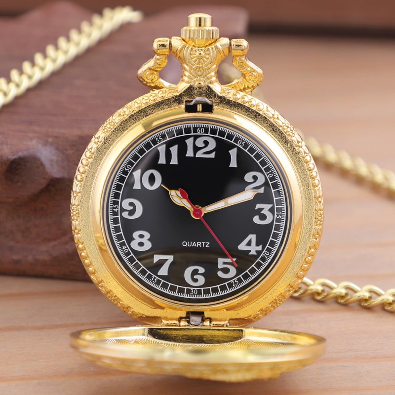 Realpoo Gold Hollowed Out Eagle Quartz Men's Pocket Watch, Arabic