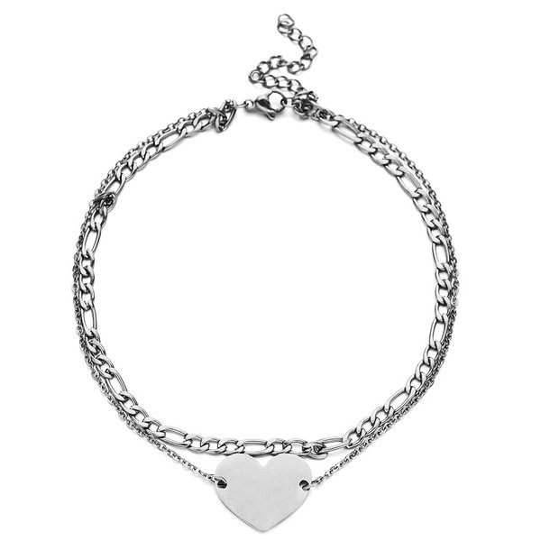 Stainless Steel Sequin Wheat Ears Anklet Double Layer Pearl Chain