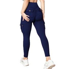 Wavar Scrunch Butt Lifting Leggings with Pockets Cargo Leggings for Women Workout Cargo Pants Tummy Control Yoga Pants S-XL Blue