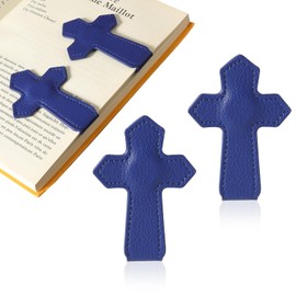 KINIVA Leather Magnetic Bookmarks for Women Men Book Lovers, Page Markers Gifts for Bible Students Teachers Reading (Cross-Blue-2pcs)