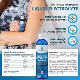 Ultra Lyte Electrolytes Drops Sport + | Keto-Friendly Liquid Trace Minerals for Hydration & Fasting | Zero Calorie, Sugar-Free | Rich in Potassium, Magnesium, Sodium | 120ml