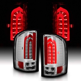 AmeriLite for 2007-2013 Chevy Silverado | GMC Sierra Heavy Duty Chrome Red LED Tube Taillights Back Light Assembly Set - Passenger and Driver Side