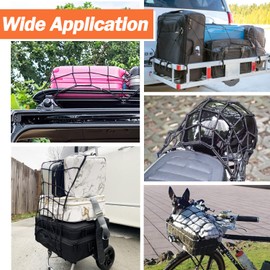 ZUOZE Small Cargo Net 30"x15" Stretches to 60"x30" with Thicken Hooks | Natural Latex Core, Tight 2”x2” Mesh Heavy Duty Bungee Net for Motorcycles, ATVs, Kayaks and RVs (Black, 1 Pack)