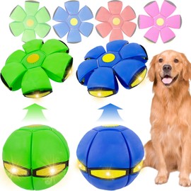 OOXYG Pet Toy Flying Saucer Ball with 3 Lights for Dogs, 2 Pack Dog Flying Disc for Dogs, Interactive Doggy Disc Ball for Medium Large Dogs, Doggy Disc Balls Blue+Green