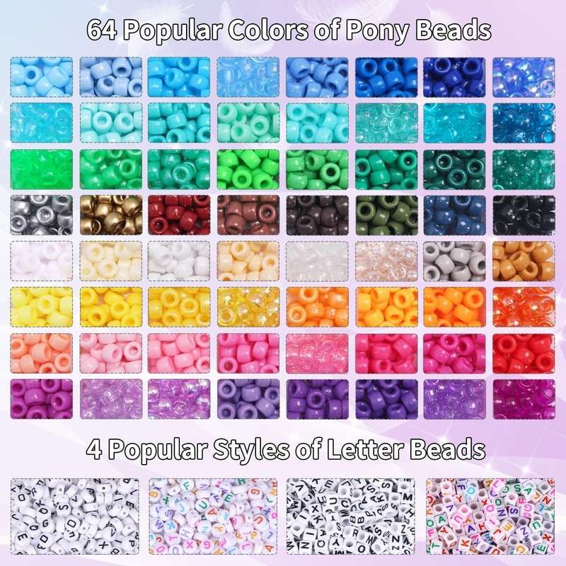 QUEFE 2350pcs, 64 Colors, Pony Beads for Bracelet Making Kit,