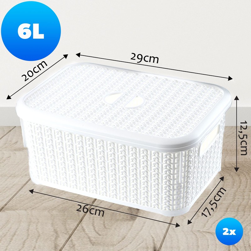 KADAX Storage Basket with Lid, 6L, Plastic Storage Box, Rectangular