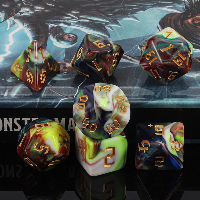 QMAY DND Dice Set - Polyhedral Dice (Blue Mix Blood