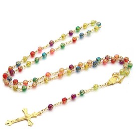 Catholic Necklace Cross Pendant Cross Rosary Necklace for Birthdays, Confirmations, Communions, Christenings, Parties (Gold), Metal