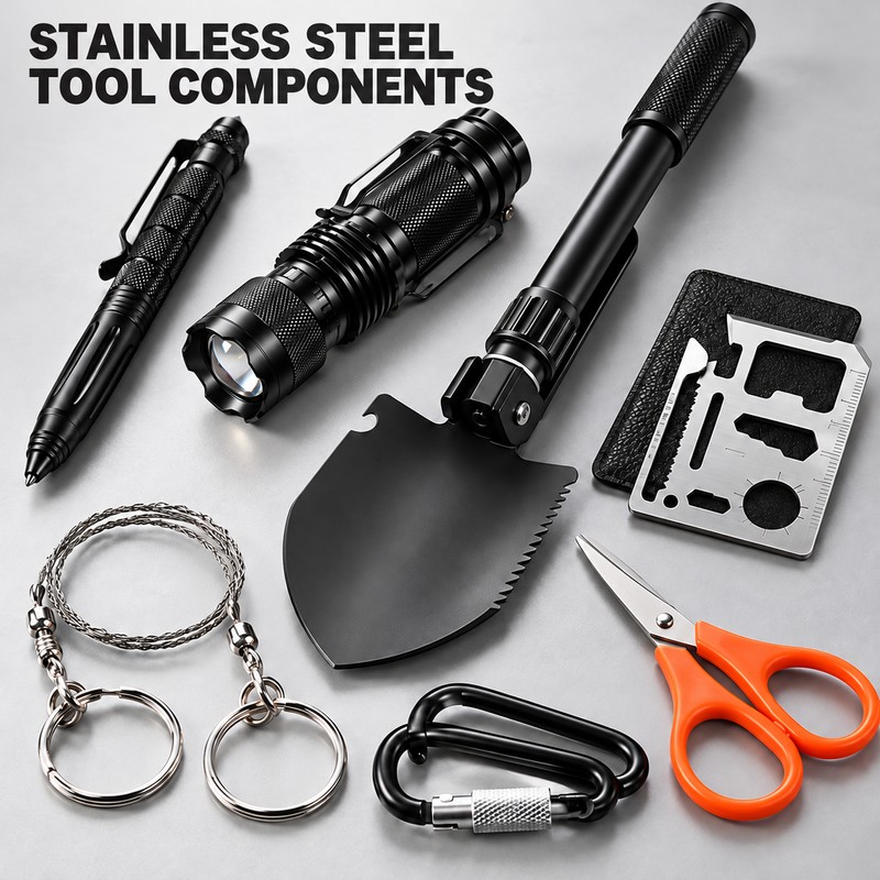 MOLLE Tactical First Aid & Survival Kit with Folding Shovel,