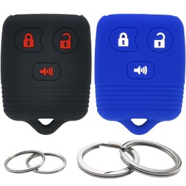 2Pcs Silicone 3 Buttons Key Fob Cover Remote Case Keyless Protector Compatible with Ford E150 E250 E350 F150 F250 F350 Edge Escape Expedition Explorer Focus Fusion Lincoln MKX MKZ Mercury - Black Blue