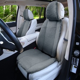 FH Group Doe16 Faux Rabbit Fur Front Set Car Seat Cushions, for Most Cars, Trucks, SUVs or Vans (Gray)