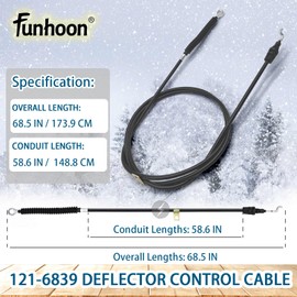 Funhoon 121-6839 Deflector Control Cable for Toro Power Max 724 OE, 726 OE, 826 OE, 826 OTE Snow Blowers/Throwers