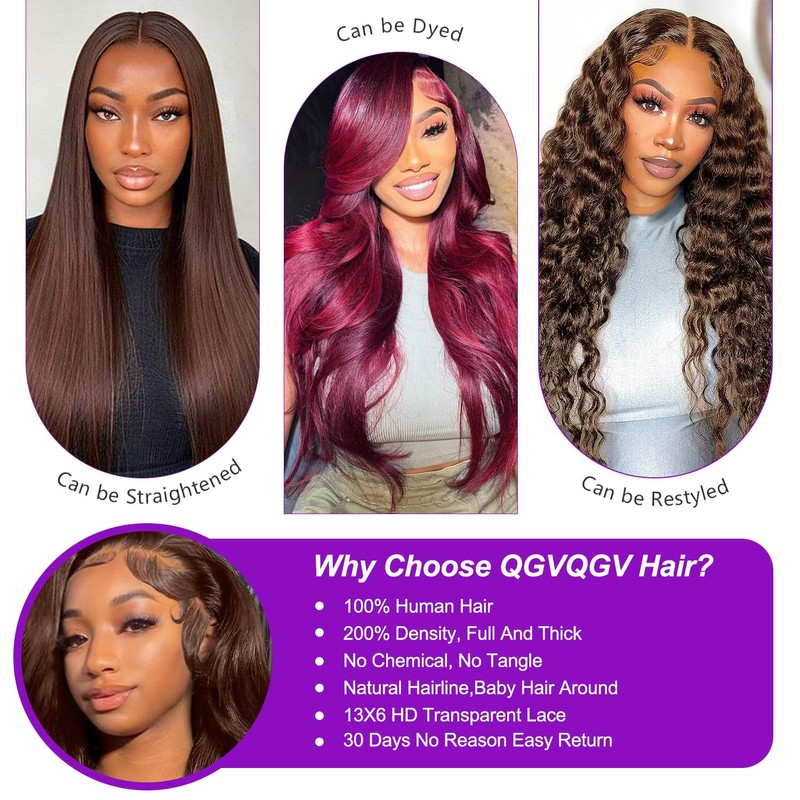 QGVQGV 28 Inch 13x6 Chocolate Brown Lace Front Wig Human