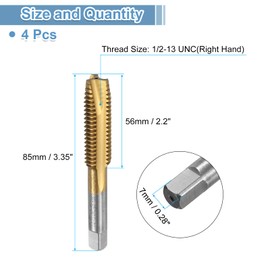 QUARKZMAN 4 Stück Maschine Gewindebohrer Spitze 1/2-13 UNC Spitzengewindeschneider HSS6542 Universelle und Hochwertige Gewindebohrer Titanbeschichtete Oberfläche