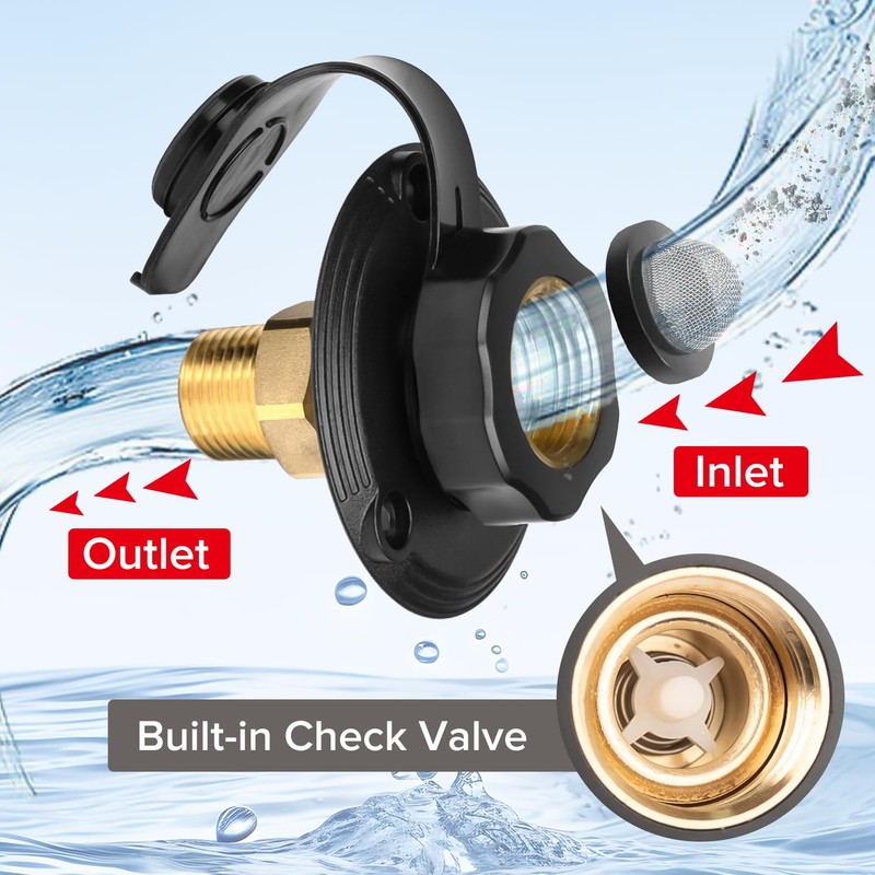 Donext RV City Water Inlet with Check Valve, 3/4-11.5 NH