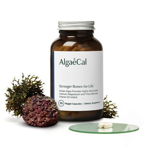 AlgaeCal - Plant Based Calcium Supplement with Vitamin D3 (1000 IU) for Bone Strength, Contains 13 Trace Minerals Supporting Bone Health, Organic Calcium for Women & Men, 90 Veggie Caps