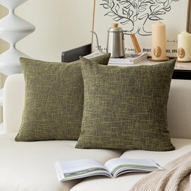 Kevin Textile Burlap Decoration Supersoft Linen Cushion Covers Square Throw Pillows Cover for Couch, Set of 2, 40x40 cm, Peridot Green