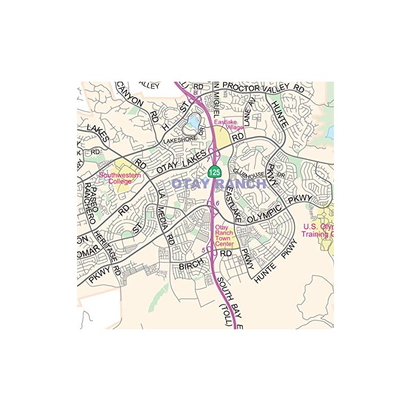 Greater SAN DIEGO California Wall Map Plain *Laminated* SMALL 24"x36"