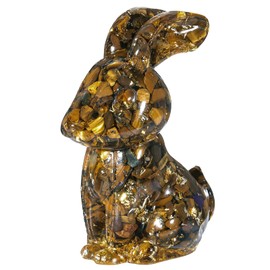 mookaitedecor Tiger’s Eye Crystal Rabbit Figurine Ornament Home Good Luck Decor, Resin Healing Crystal Animal Bunny Sculpture Gift Stone Statue Brown Bedroom Decor Easter Bunny Decoration