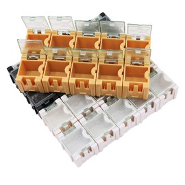 Tiardey Pack of 30 SMD SMT Resistance Capacitor Box Organiser, Transparent ABS Removable Organiser Container for Electronic Components Jewellery Storage - White Yellow Black