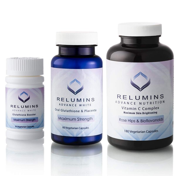 Relumins Advanced White Oral Glutathione, Vitamin C MAX & Booster Capsules - Ultimate Whitening Set - NEW AND IMPROVED now with Rose Hips