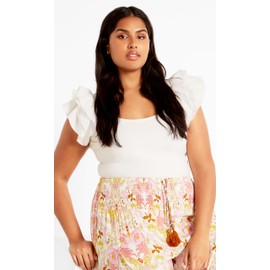 City Chic Women's Plus Size Bodysuit-Frill Shoulder, Ivory
