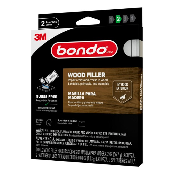 bondo Wood Filler Ready Mix Pouches, Contains 2 Wood Filler