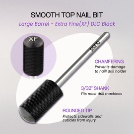 PANA 3/32" Large Smooth Round Top Safety Carbide Nail Drill Bit for Gel Polish & Acrylic Removal Nail Salon Manicure Pedicure Electric File Tools (Large Barrel - DLC Black, Extra Fine)