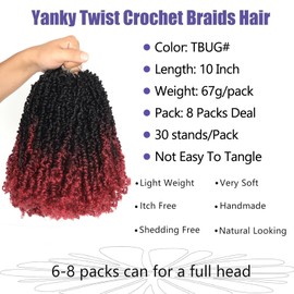 Datanala Yanky Twists Crochet Braiding Hair 10 Inch 8 Packs 30roots 1B/BUG Crochet Hair with Curls Bohemian Passion Twists Crochet Hair Pre-looped Curly Hair Extensions for Women (1B/BUG, 10inch)
