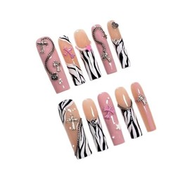 10pcs Handmade Acrylic Press On Nails Fake Nails Art Nail Care (F405, M)