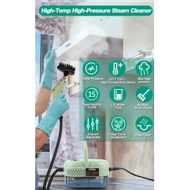 Steam Cleaner, 2500W High Pressure Handheld Steamer, 6-gears adjustable, Portable Steam Cleaning Machine with 6 Brushes, Cleaning for Home Use, Kitchen, Bathroom,Hard Surface,Car Detailing (Green)