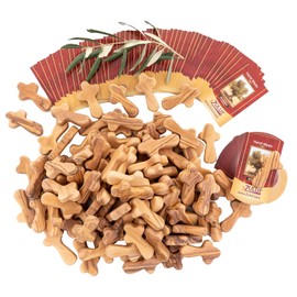Zuluf 100 Small Olive Wood Comfort Crosses from Bethlehem Israel | Pocket Holding Crosses | Comes With 100 Holy Land Certificates 6cm / 2.5 Inch Each Cross - CRS301