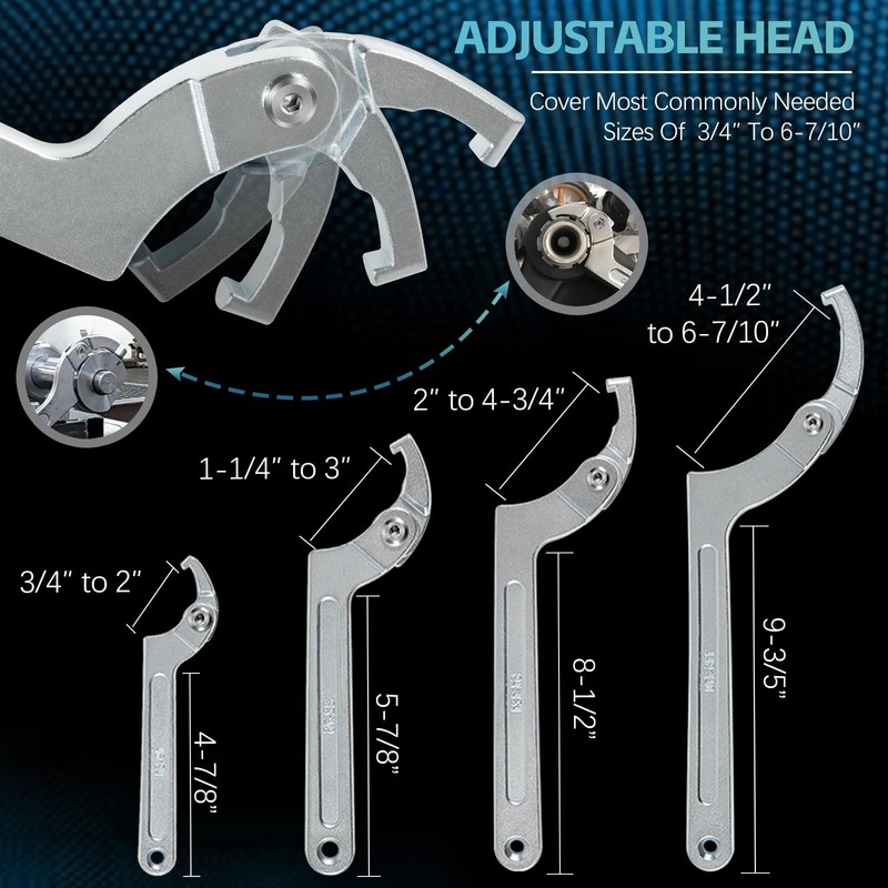 Sunluway Adjustable Pin Spanner Wrench Tool Set, 9 Pack C