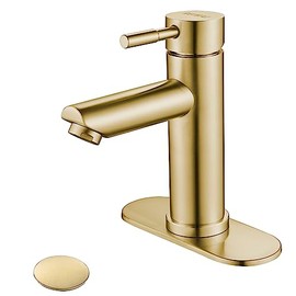 Grifo Monomando para Lavabo de baño, Color Oro Cepillado, Moderno, de un Solo Orificio, de Acero Inoxidable, para Uso Comercial (Oro Cepillado, con de