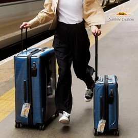 NAJ Luggage Tags 2 Pcs, Luggage Labels for Suitcase, Brushed Aluminum Alloy Travel Accessories with World Skyline Design Name ID Labels for Small & Large Suitcase, (Skyline Pack-2)