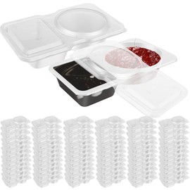 80pcs Plastic Compartment Snack Containers Reusable Double Compartment Condiment Container with Lids Leak-Proof Double Compartment Snack Container for Sampling