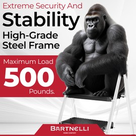 Bartnelli Pro Luxury Step Ladder | European Made 3 Step Foldable Step Stool for Home | Rock-Solid 500 lb Capacity,Built to Last with Highest-Grade Sturdy Steel Construction,Soft Handle, Anti-Slip Feet