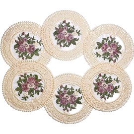 4.5" Embroidered Fabric Coasters, 8pcs for Ceramic Cup, Vintage Lace Embroidery for Tea, Soft Floral Doilies for Home, Wedding, Tabletop Photography Decoration (Beige)