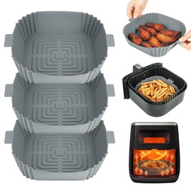 Ausein Paquete de 3 de Silicona para Freidora de Aire, Accesorios Silicon para Air Fryer Reutilizable Antiadherente, Resistente al Calor, Olla Silicona para Freidora, Horno,Microondas (Gris)