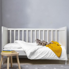 Pizuna 100% Cotton Crib Duvet Cover White, 400 Thread Count Long Staple Cotton Duvet Cover 100x135 cm, Soft Sateen Weave Toddler Bedding Set Include 1 Duvet Cover And 1 Baby Pillow Case