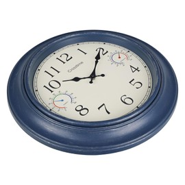 18 Inch Large Outdoor Clock Waterproof with Thermometer and Hygrometer Combo, Retro Vintage Indoor Outdoor Wall Clocks for Patio Pool Garden Living Room Home Decor- Blue
