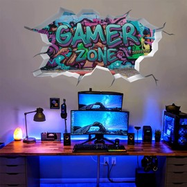 TOARTI 3D Game Wall Sticker, Wall Sticker for Children's Room Boys, Blue Purple Gamer Poster, Gaming Wall Picture for Bedroom, Wall Sticker Boy Teenager, Video Game Wall Sticker for Teenager's Room