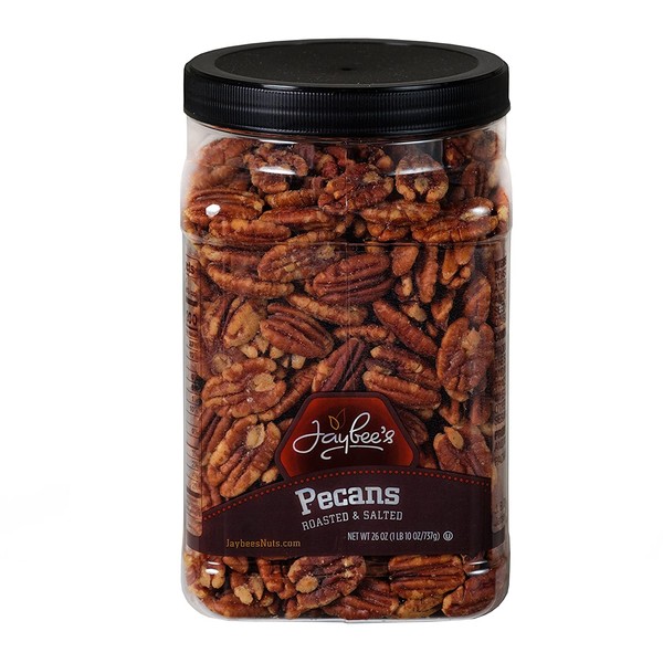 Jaybee's Whole Roasted Salted Pecans - Great for Gift Giving or As Everyday Snack - Reusable Container - Certified Kosher (26 Ounces)