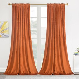 Roslynwood Luxury Soft Russet Orange Velvet Curtains 63 inches Long Back Tab Thermal Insulated Blackout Window Drapes for Living Room/Bedroom/Dining Room, W52 x L63, 2 Panels